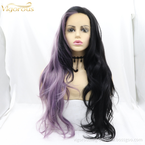 Vigorous 150% Density Lace Wigs Body Wave Black Purple Synthetic Lace Front Wig Transparent Swiss Long Lace Front Synthetic wig